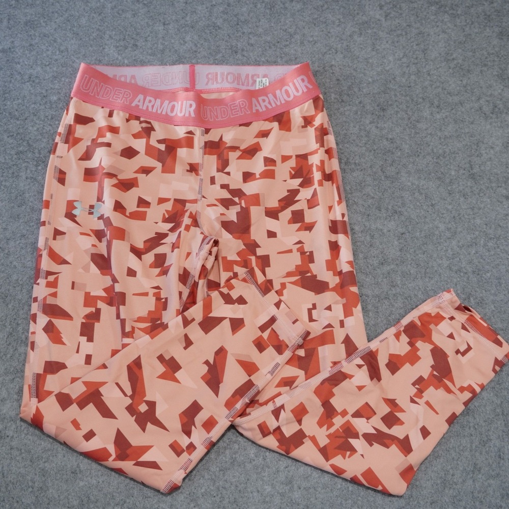 Under Armour Girls Size XL Leggings Peach Colorblock Camo Heatgear Running Gym